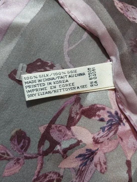 100% Silk Scarf Pink Brown Gray Floral Oblong 11x52 Lightweight by Anne Klein. - Picture 6 of 9